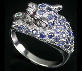 Кольцо "Леопард" с синими и пурпурными сапфирами Серебро 925