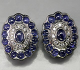 Серьги с кабошонами синих сапфиров Серебро 925