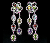 Серьги с аметистами, гранатами, перидотами, цитринами, топазами и сапфирами Серебро 925