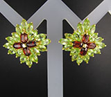 Яркие серьги с гранатами и перидотами Серебро 925