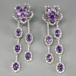 Превосходные длинные серьги с аметистами