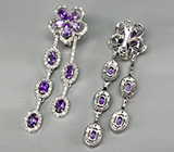 Превосходные длинные серьги с аметистами Серебро 925