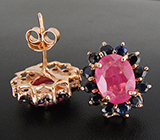 Серьги с розовыми и насыщенно-синими сапфирами Серебро 925