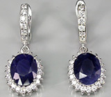 Стильные серьги с синими сапфирами Серебро 925