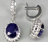 Стильные серьги с синими сапфирами Серебро 925
