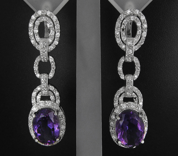 Превосходные крупные серьги с уругвайскими аметистами