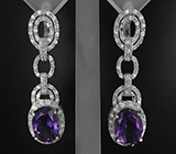 Превосходные крупные серьги с уругвайскими аметистами Серебро 925