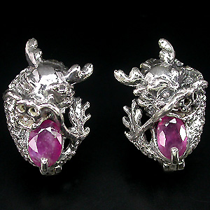 Серьги "Драконы" с пурпурно-розовыми сапфирами