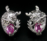 Серьги "Драконы" с пурпурно-розовыми сапфирами Серебро 925