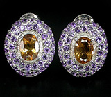 Серьги с империал топазами и аметистами Серебро 925