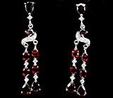 Роскошные длинные серьги с гранатами Серебро 925