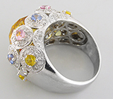 Кольцо с золотистым цитрином, сапфирами и бриллиантами 1+ карат Золото