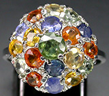 Праздничное кольцо с разноцветными сапфирами Серебро 925