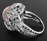 Кольцо с розовым кварцем и сапфирами Серебро 925