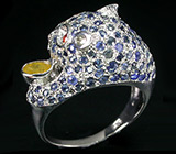 Скульптурное кольцо «Леопард» с разноцветными сапфирами Серебро 925