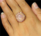 Кольцо с розовым кварцем и родолитами гранатами Серебро 925