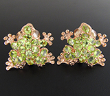 Серьги "Лягушки" с перидотами и кабошонами топазов Серебро 925