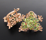 Серьги "Лягушки" с перидотами и кабошонами топазов Серебро 925