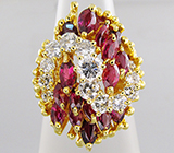 Роскошное авторское кольцо с рубинами и бриллиантами Золото