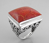 Массивное кольцо с кораллом Серебро 925