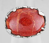 Крупное кольцо с кораллом Серебро 925