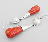 Серьги с кораллами и жемчугом Серебро 925