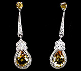 Серьги с золотистыми цитринами Серебро 925