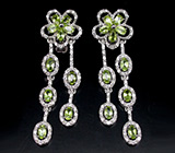 Великолепные длинные серьги с перидотами Серебро 925