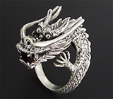 Скульптурное кольцо "Дракон" с гранатом Серебро 925