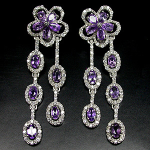 Превосходные длинные серьги с аметистами