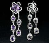 Превосходные длинные серьги с аметистами Серебро 925