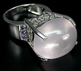 Высокое кольцо с розовым кварцем и аметистами Серебро 925
