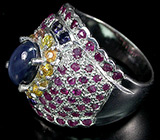 Кольцо со звездчатым, пурпурными, цветными сапфирами и иолитами Серебро 925