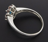 Прелестное кольцо с голубым цирконом и родолитами гранатами Серебро 925