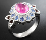 Замечательное кольцо с пурпурным и синим сапфирами и гранатами Серебро 925