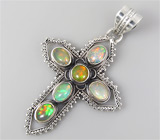 Кулон-крест с эфиопскими опалами Серебро 925