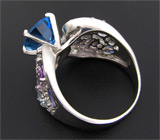 Праздничное кольцо с топазом, аметистами, цаворитами, танзанитами и цирконами Серебро 925