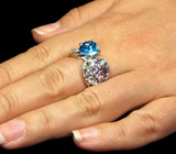 Праздничное кольцо с топазом, аметистами, цаворитами, танзанитами и цирконами Серебро 925