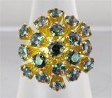 Кольцо с гранатами с александритовым эффектом