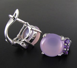 Серьги с розовым халцедоном и аметистами Серебро 925