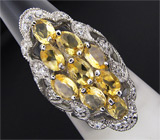 Замечательное кольцо с золотистыми цитринами Серебро 925
