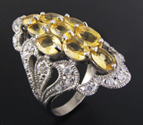 Замечательное кольцо с золотистыми цитринами Серебро 925