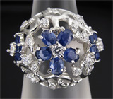Ажурное кольцо с синими сапфирами Серебро 925