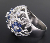Ажурное кольцо с синими сапфирами Серебро 925