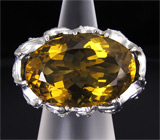 Массивное кольцо с крупным золотистым цитрином, пурпурными и синими сапфирами Серебро 925