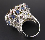 Массивное кольцо с крупным золотистым цитрином, пурпурными и синими сапфирами Серебро 925