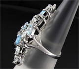 Изысканное кольцо с голубыми топазами и сапфирами Серебро 925