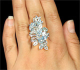 Изысканное кольцо с голубыми топазами и сапфирами Серебро 925