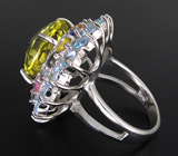 Яркое кольцо с цитрином, топазами и разноцветными сапфирами Серебро 925