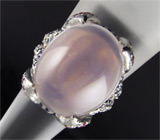 Кольцо с высоким кабошоном розового кварца и сапфирами Серебро 925
